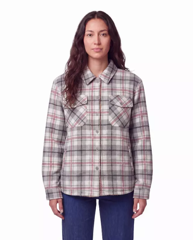 Ladies' Plush Shacket with Sherpa Lining #35 — Grey / Pink / S-M-L-XL-2X
