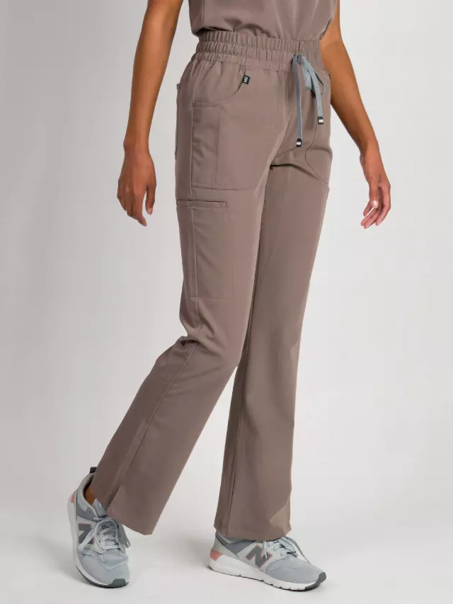 Sydney | High Waisted Slim Flare Scrub Pants — Taupe / XXS