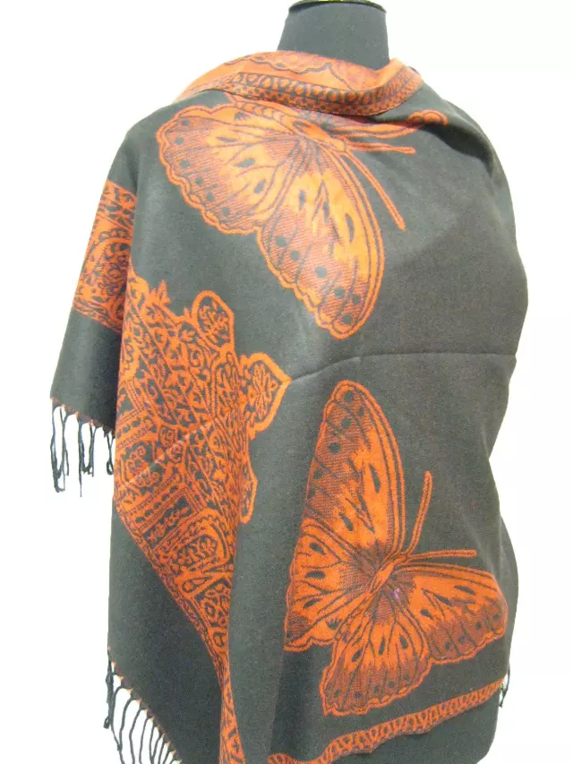 0965 Butterfly Pattern Premium Pashmina — Black