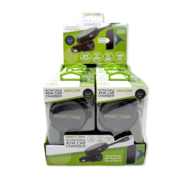 Car Charger MagSafe Retractable USB-A / USB-C Adapter 45W - 6 Pieces Per Retail Ready Display 25757