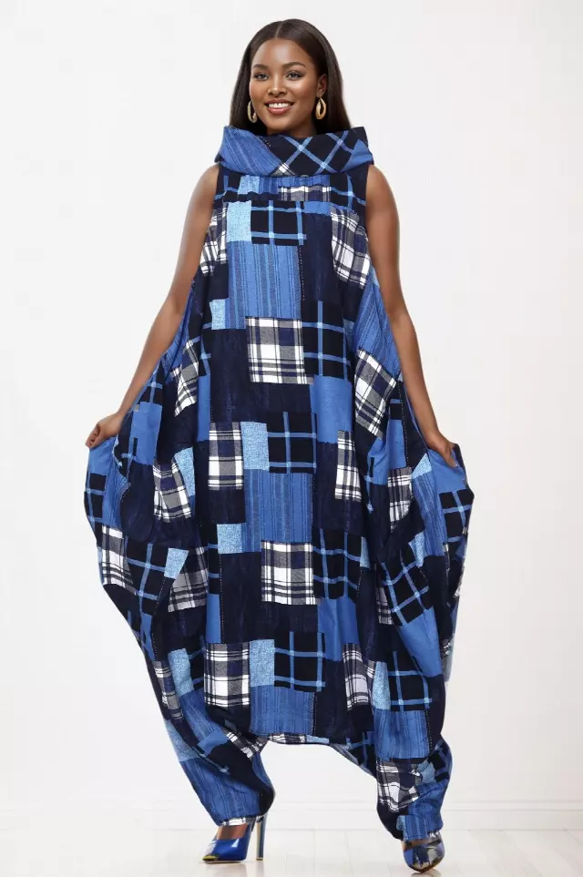 251A - Cowl Neck African Wax Jumpsuit/Dress (3 PCS PRE-PACK) - $35 Each — One Size (4 - 26) / Print-637