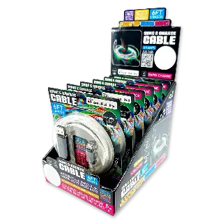 Charging Cable LED Light-Up Assortment - 6 Pieces Per Retail Ready Display Kit 88472