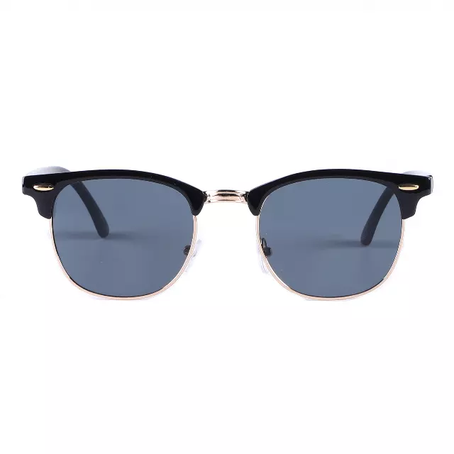 Vintage Half Frame Sunglasses with Gold Metal Bridge and Slim Glossy Black Temples Bulk P1947-Black