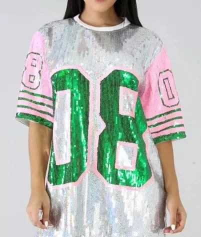 19018...1904- Sequin Jerseys (3 PCS PRE-PACK) - $25.00 Each — One Size (4 - 22) / Pink/Green
