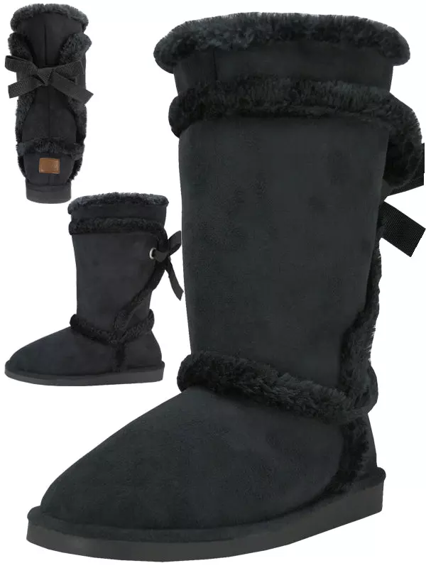 S5590L - Women's Microfiber Faux Fur Lining Warm Boots — Black (S5590L-B) / 6-11 Assorted