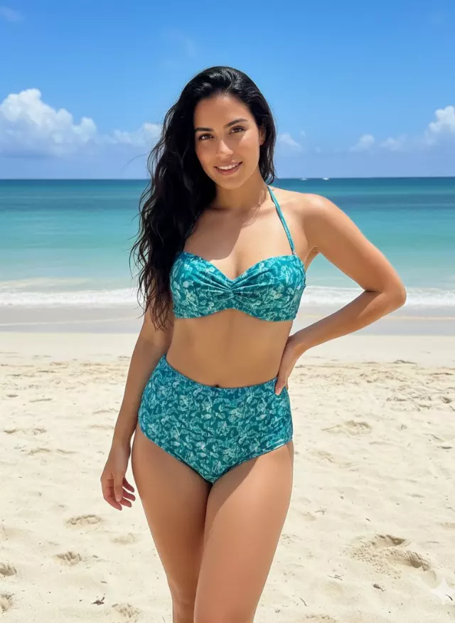 H3154 Teal Dream Bikini High Waist