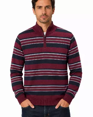 Men's Striped Quarter Zip Sweater #WXX-26 — W154 / S-M-L-XL
