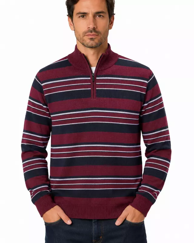 Men's Striped Quarter Zip Sweater #WXX-26 — W154 / S-M-L-XL