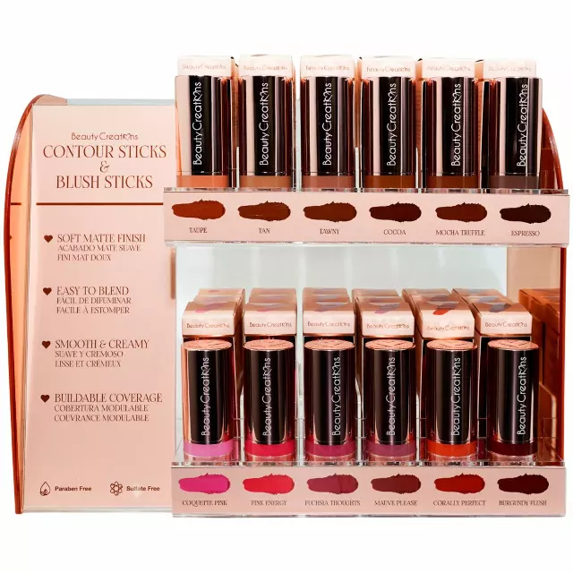 Beauty Creations Contour & Blush Sticks - Wholesale Display 66 Units + 12 Tester (BCCBS)