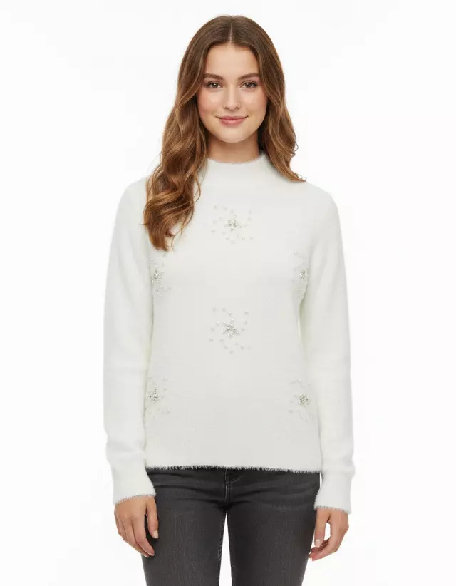 Mock Neck Pearl Sweater #5 — Ivory / S/M-L/XL