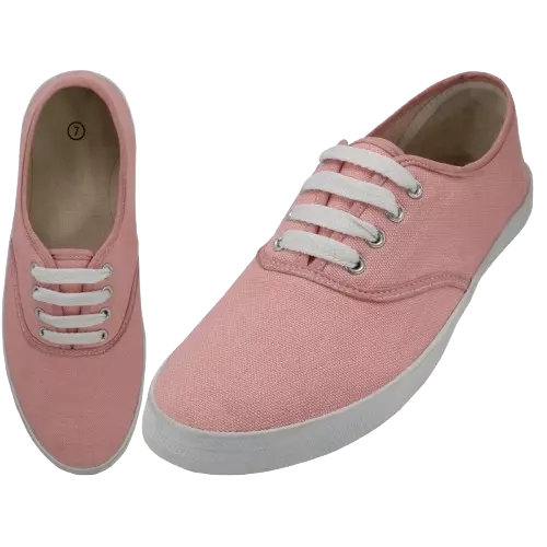 S324L - Women's "Easy USA" Comfortable Casual Canvas Lace Up Shoes — Coral (S324L-Coral) / 5-10 Assorted