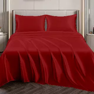 Silky-Soft Satin Sheet Set (4-Piece) — Red / King