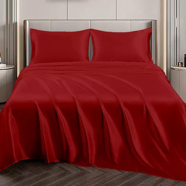 Silky-Soft Satin Sheet Set (4-Piece) — Red / King