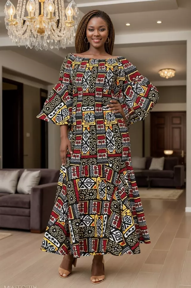 9008 - African Print Off-shoulder Smocking Dress (3/Pk) - Free Size - $25.00 Each — Free Size / Print-551