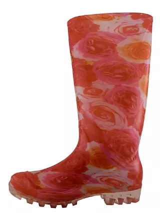 RB-29 - Wholesale Women's "Easy USA" 13½ Inches Super Soft Rubber Rain Boots — Pink & White Print (RB-29) / 5-10 Assorted