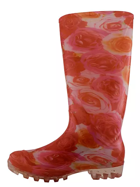 RB-29 - Wholesale Women's "Easy USA" 13½ Inches Super Soft Rubber Rain Boots — Pink & White Print (RB-29) / 5-10 Assorted