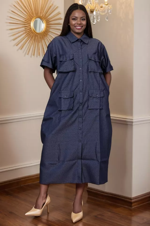 7897D- Ankle Length Button Down 4-Pockets Denim Maxi Dress - $25.00 Each (3 pcs per pack)