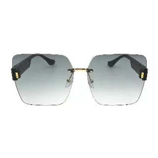 Fashion Rimless Sunglasses with Gold Interlocking Hoop Accent and Patterned Arms Bulk P11051
