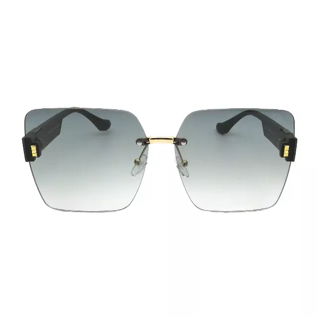 Fashion Rimless Sunglasses with Gold Interlocking Hoop Accent and Patterned Arms Bulk P11051
