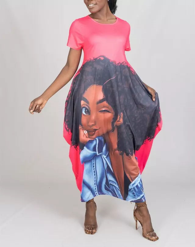 23016- Women's Plus Size Maxi Dress Digital Face-Print Knit Maxi Dress - One Size (3-PCS PRE-PACK) ($20.00 Each)