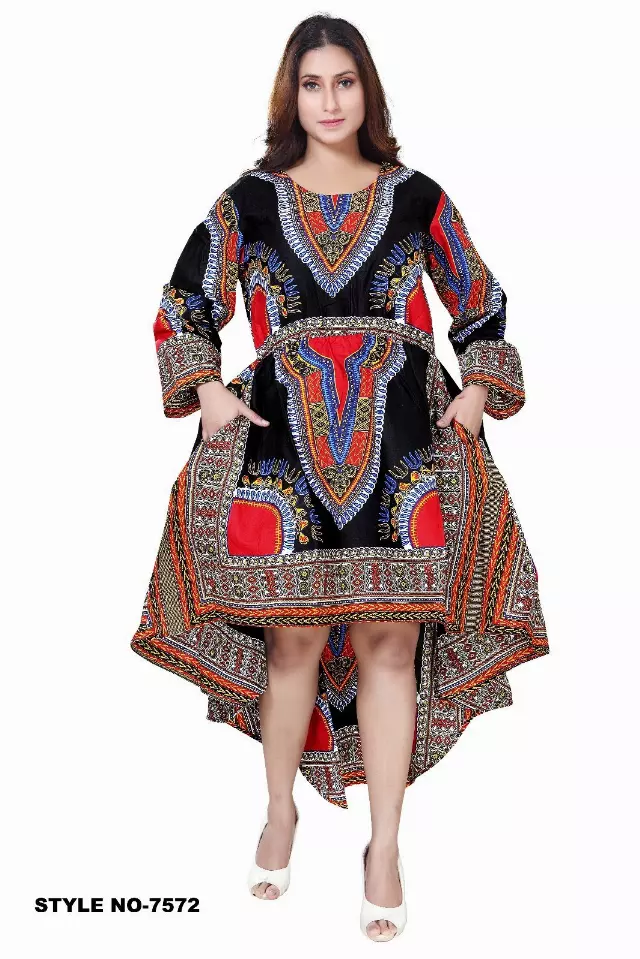 7572 - Dashiki Print High-low Dress (3/Pk) - Free Size - $22.00 Each — Free Size / Black.Red