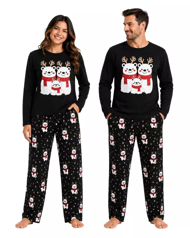 Adult Matching Family Pajama Set #123 — Black / Women's (S-M-L-XL)