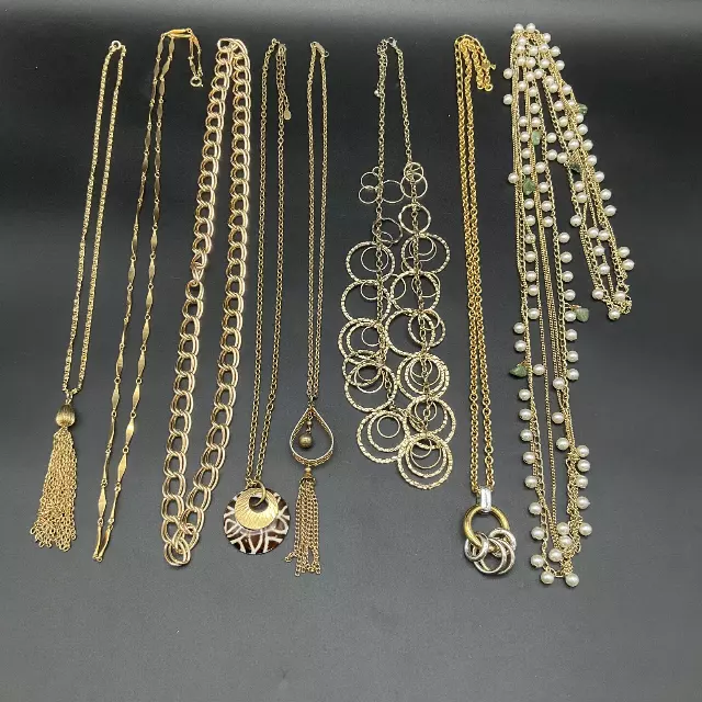 Coach & Baer SF Fashion Jewelry Necklaces Lot 8 Gold Silver Tone Tassel Pendants
