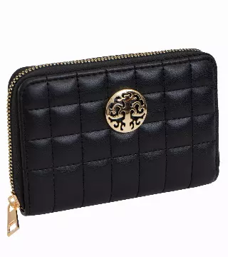 Rebecca & Rifka Smooth Boxed Quilt Medallion Zip Indexer Wallet — BK/GD