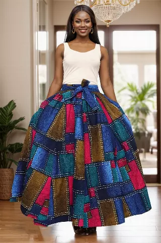 7001SK - 8 Panel African Print Skirt - Authentic African Wax (3-PCS PRE-PACK) - $25 Each — One Size / Print-604B / 3-Pcs Per Pack