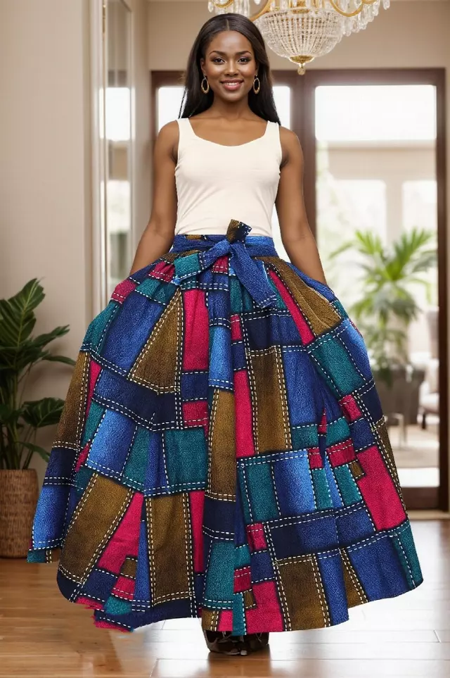 7001SK - 8 Panel African Print Skirt - Authentic African Wax (3-PCS PRE-PACK) - $25 Each — One Size / Print-604B / 3-Pcs Per Pack