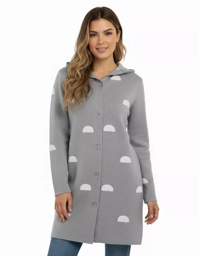 Button-Down Cardigan With Half-Moon Pattern — Heather Gray / S-M-L-XL-2XL