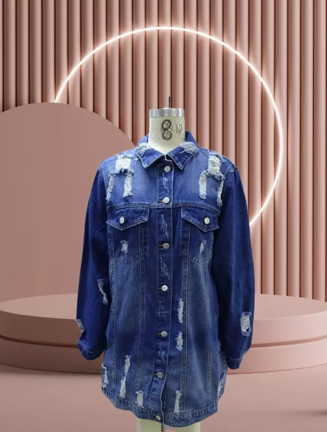 CHH-23049 - Women's Button Down Classic Distressed Frayed Denim Jacket - (3 pcs PRE-PACK) ($25 Each) — Regular / Blue