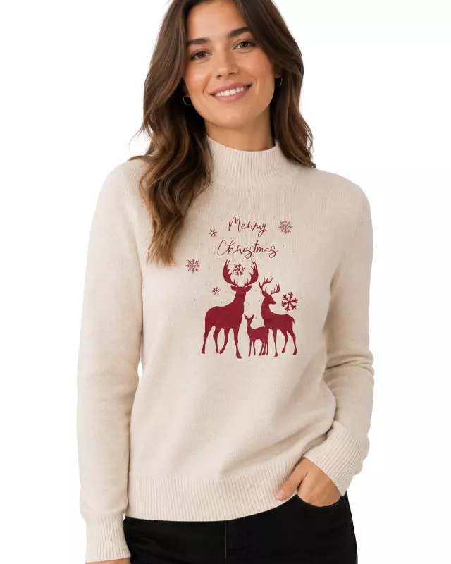 Crewneck Xmas Sweater — Beige / S/M-L/XL