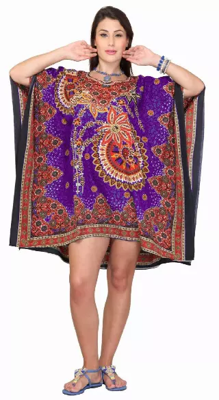 PNA-905 - Women's Short Kaftan Abstract Animal Print Caftan Tunic - One Size (12-PCS PRE-PACK)