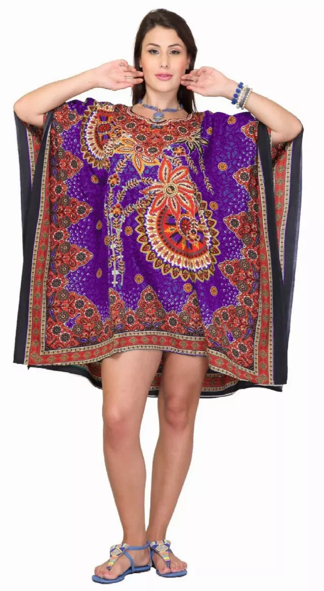 PNA-905 - Women's Short Kaftan Abstract Animal Print Caftan Tunic - One Size (12-PCS PRE-PACK)