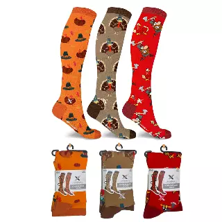 Thanksgiving Knee High Compression Socks - 3 ASST STYLES — Small/Medium