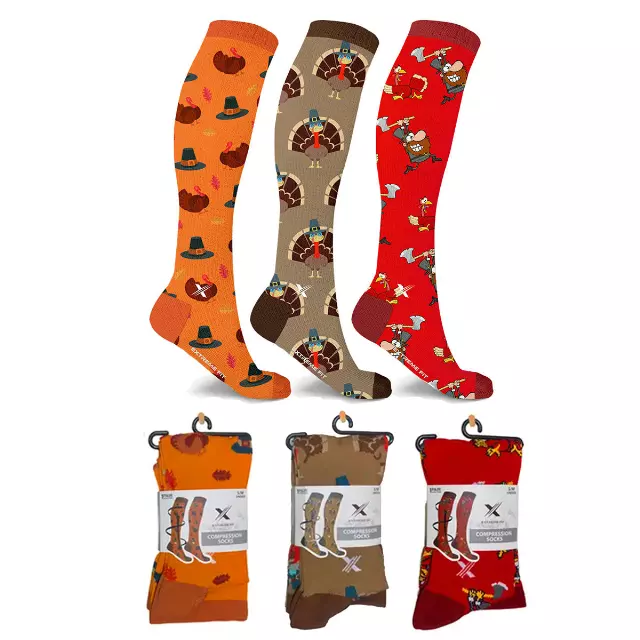 Thanksgiving Knee High Compression Socks - 3 ASST STYLES — Small/Medium