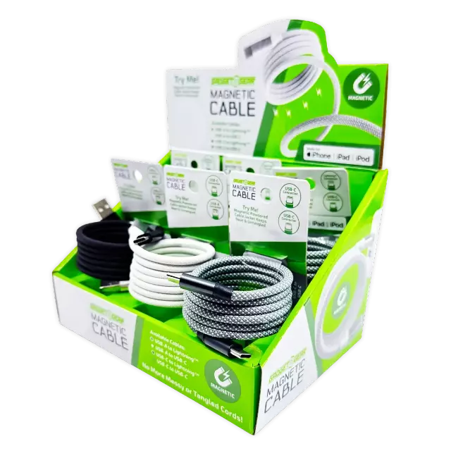 Charging Cable Magnetic Cloth Assortment- 6 Pieces Per Retail Ready Display 25070