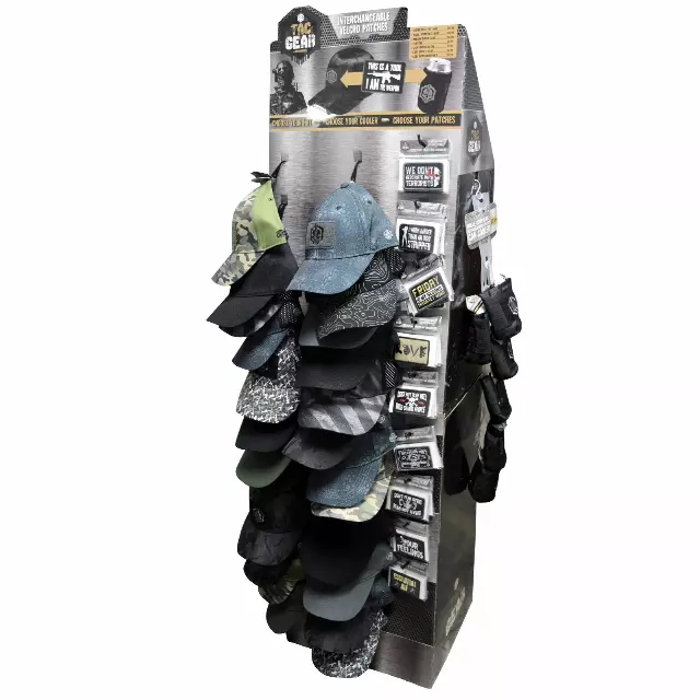Patriotic Tac Gear Hat and Accessory Assortment Floor Display (Clean) - 56 Pieces Per Retail Ready Display Kit 88469