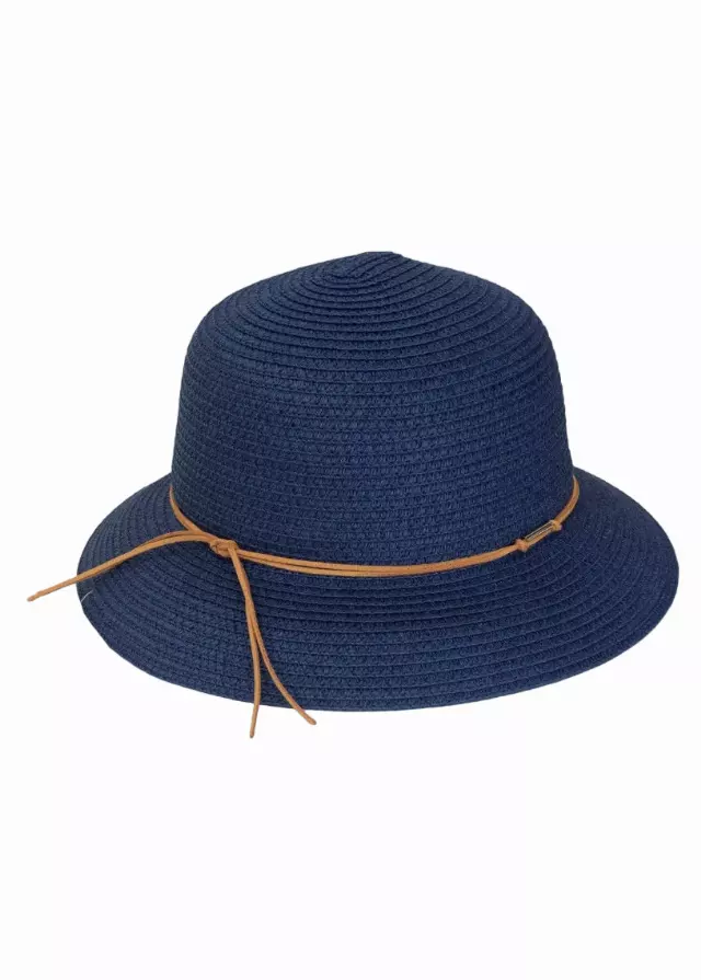 Magid Straw Brown Tie Bucket Hat — NAVY