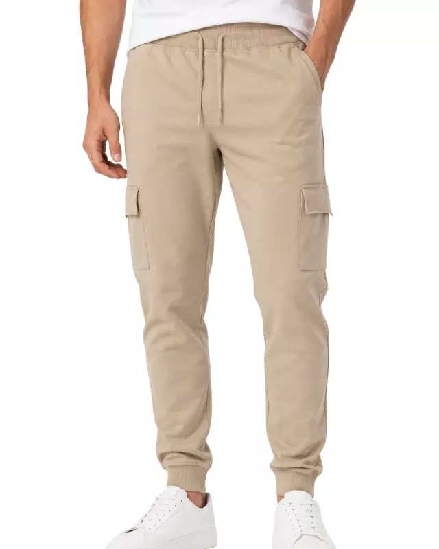 Men's Lightweight Fleece Jogger Cargo Pants #04 — Sand / S-M-L-XL