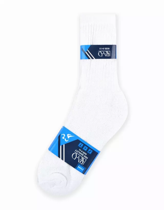 Crew White Cotton Socks (Dozen) — White / Blue / Sock Size 9-11