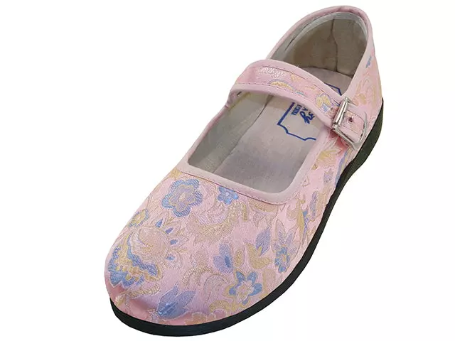 T2-112L - Women's "Easy USA" Satin Brocade Upper Mary Jane Shoes — Pink (T2-112L-P) / 6-11 Assorted