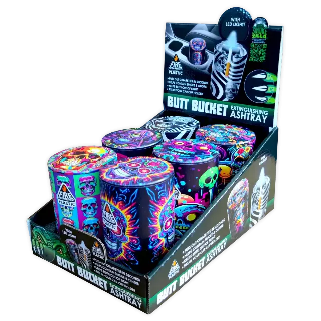 Full Print Butt Bucket Ashtray with LED Light - 6 Pieces Per Retail Ready Display 23784