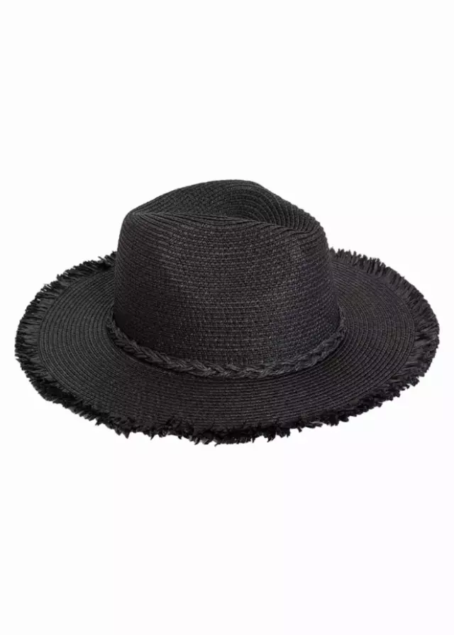 Max Studio Fringe Brim Straw Panama Hat — BLACK