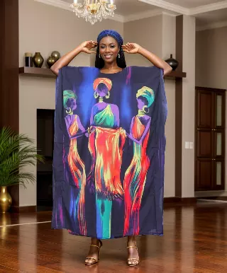 PNA-1356 - Colorful African Printed Kaftan Dress - One Size (6-PCS PRE-PACK-$7 Each) — One Size (4-24) / Print-1356A