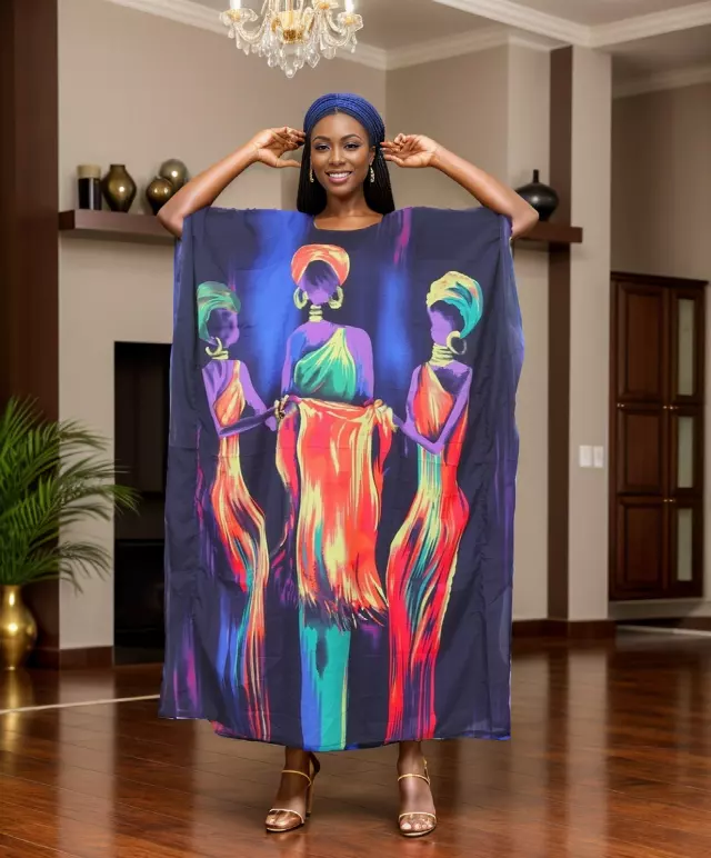 PNA-1356 - Colorful African Printed Kaftan Dress - One Size (6-PCS PRE-PACK-$7 Each) — One Size (4-24) / Print-1356A
