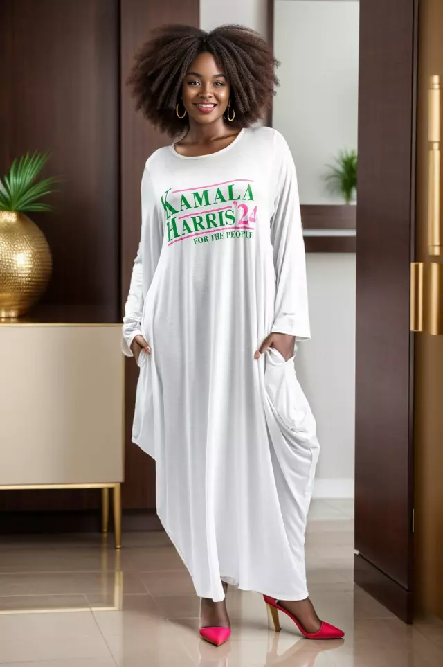 24037 - Women's "Kamala Harris" Maxi Balloon Dress - For The People (4 Colors) - One Size ($5 Each) — 3-Pcs PRE-PACK / White