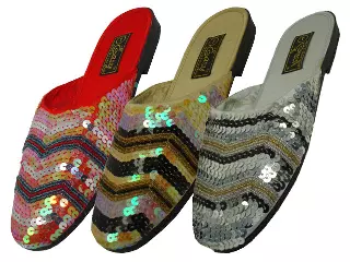 S288L - Women's "Easy USA" Hand Sequin Slide Sandals — Assorted - Silver Red & Gold (S288L) / 5-11 Assorted