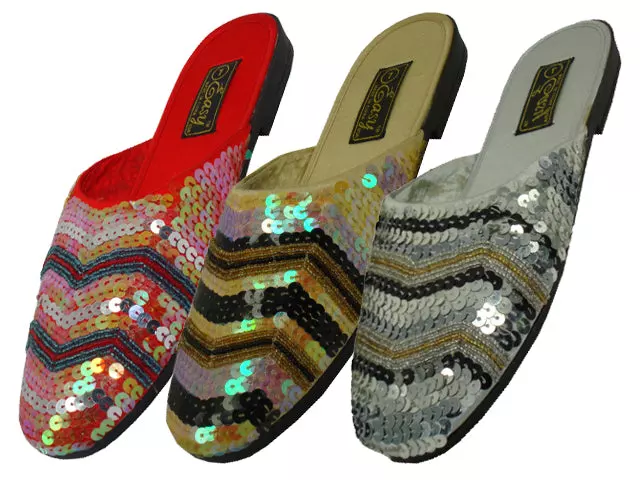 S288L - Women's "Easy USA" Hand Sequin Slide Sandals — Assorted - Silver Red & Gold (S288L) / 5-10 Assorted